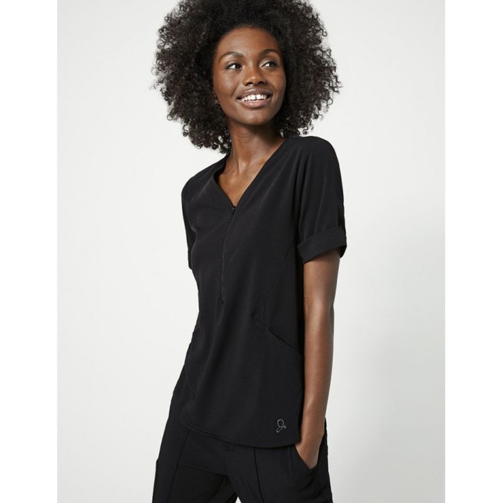 Jaanuu Hudson Scrub Top w/Zipper Detail & Cuffed Sleeves